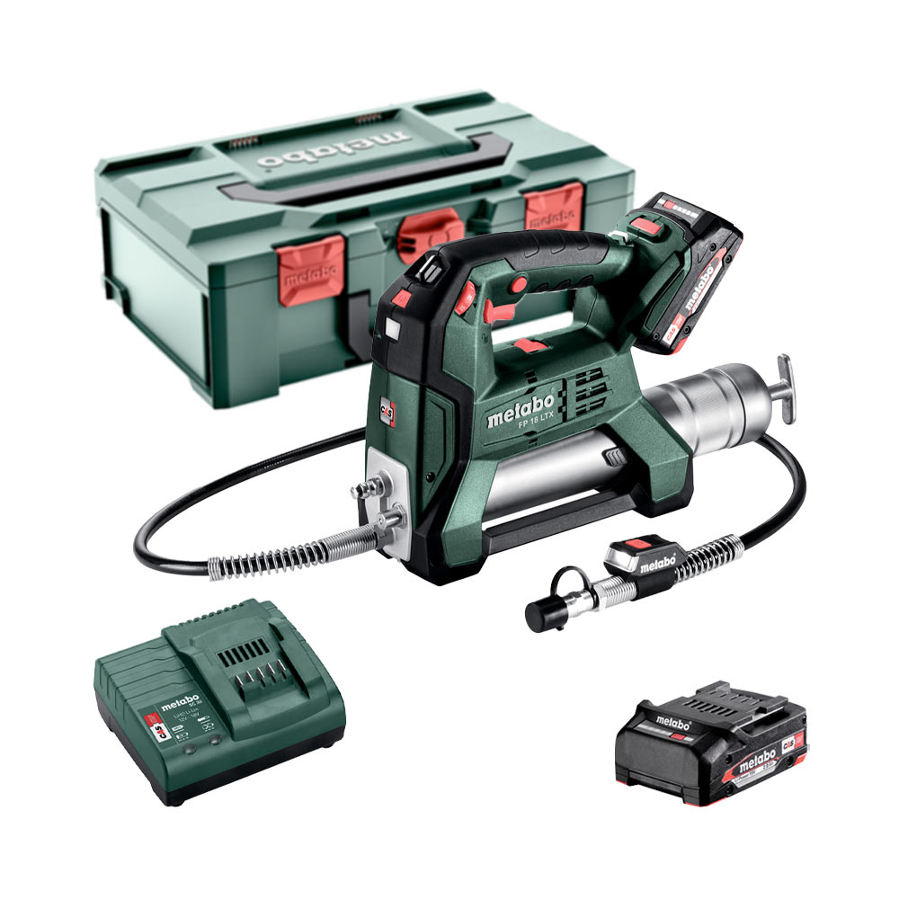 Metabo 600789500 FP 18 LTX 18V Akku-Fettpresse mit 2x 2Ah Akkus, Ladegerät und Koffer
