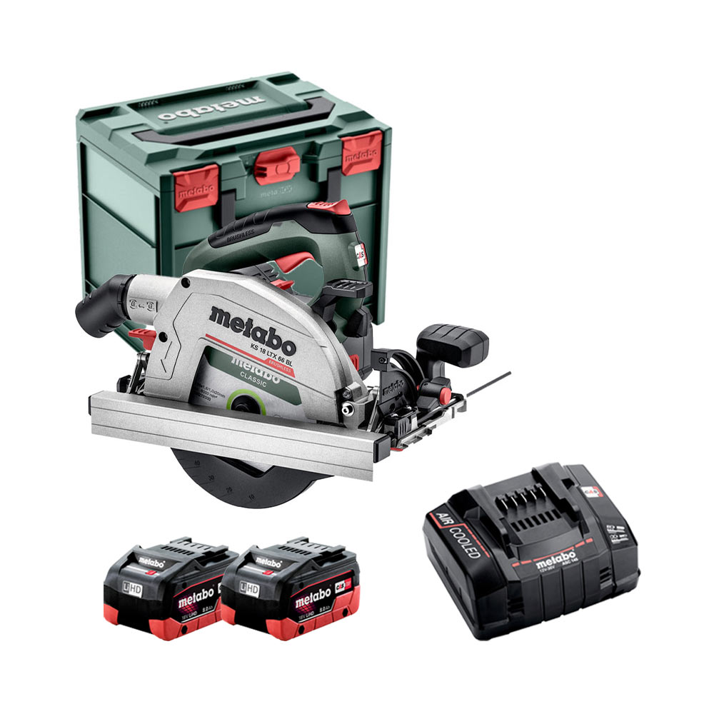 Metabo 611866810 18V KS 18 LTX 66 BL 18V Akku-Handkreissäge mit 2x 8 Ah Akkus, Ladegerät und Koffer