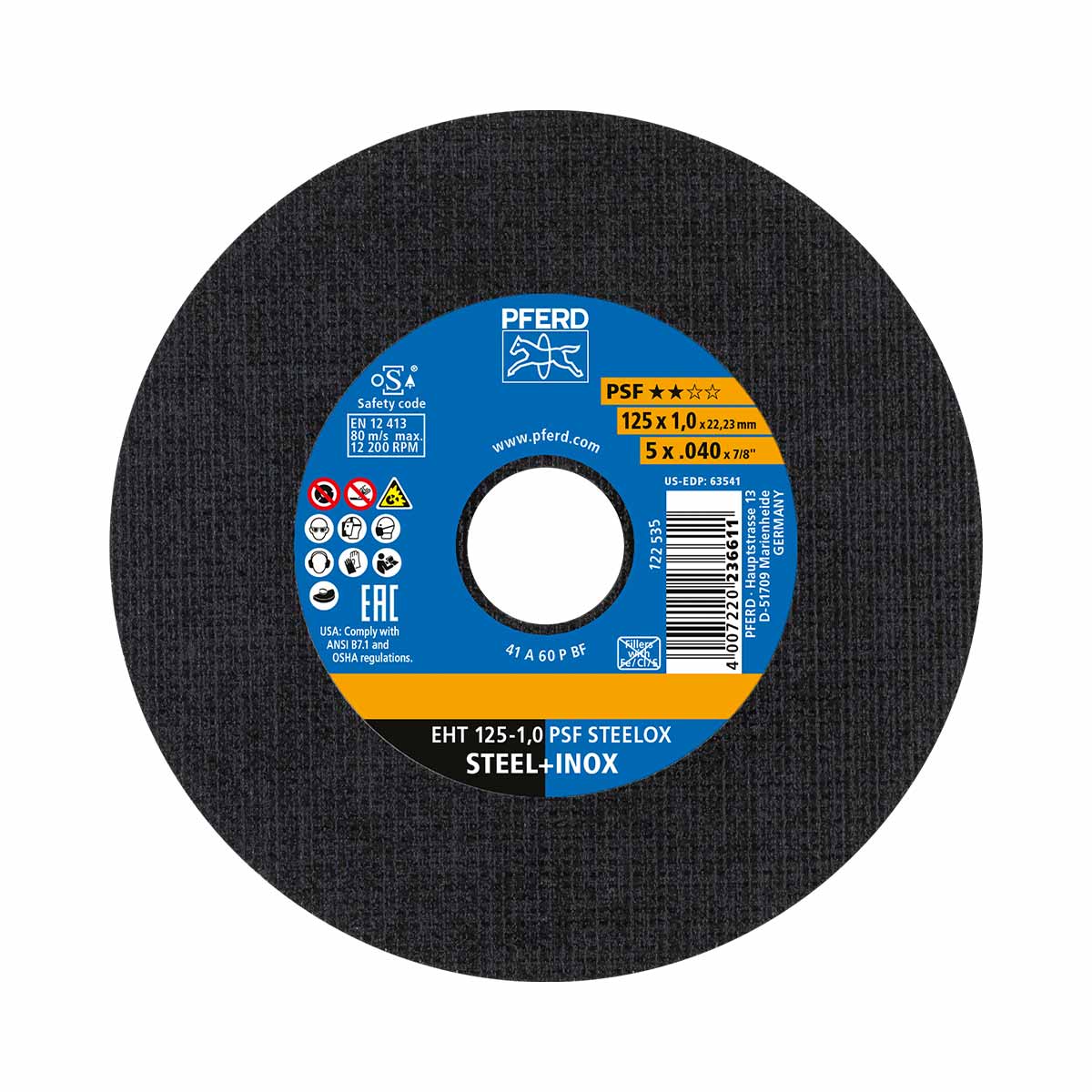 Pferd 61721100 Trennscheibe EHT 125x1,0x22,23 mm gerade Universallinie PSF STEELOX für Stahl/Edelstahl