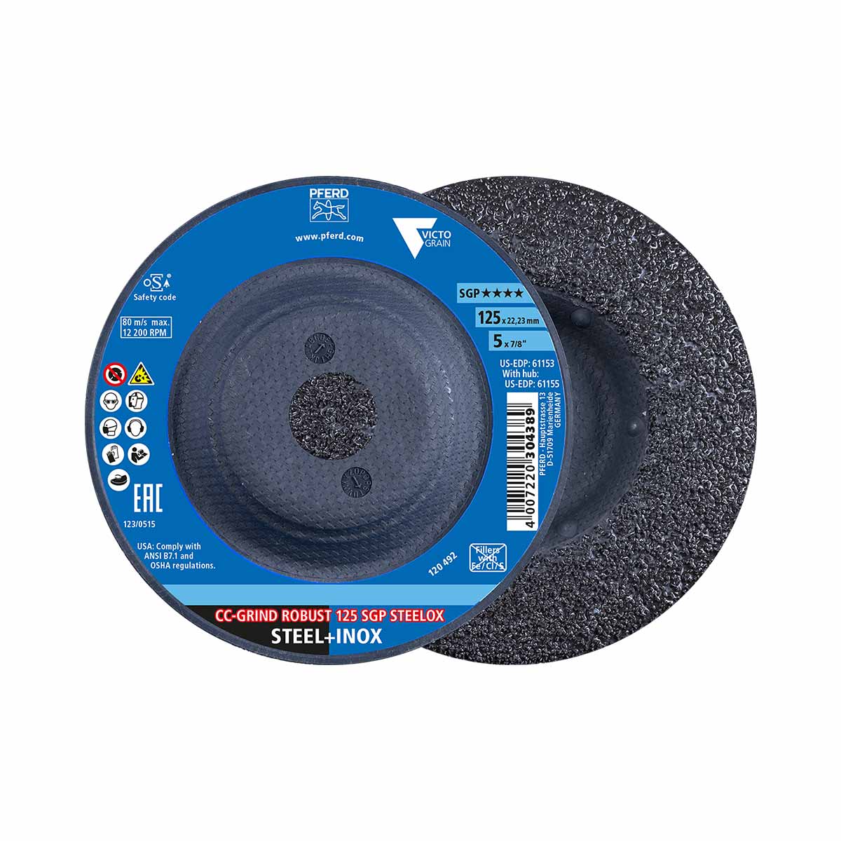 Pferd 64195126 CC-GRIND ROBUST Schleifscheibe 125x22,23 mm Speziallinie SGP STEELOX für Stahl/Edelstahl