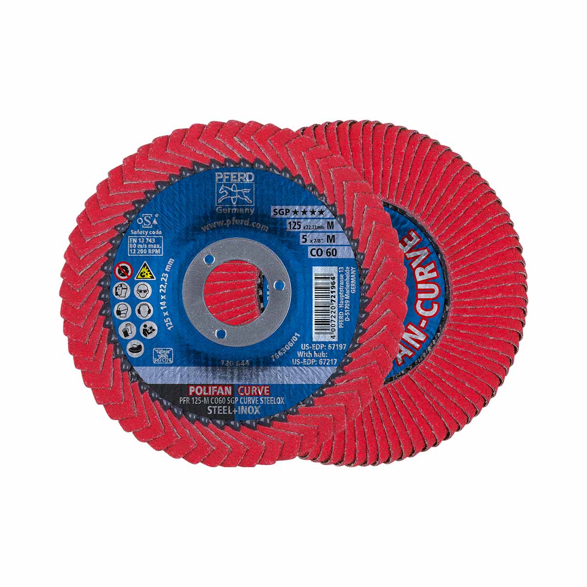 Pferd 67689056 POLIFAN CURVE Fächerscheibe PFR 125x22,23 mm Breite M CO60 SGP STEELOX für Stahl/Edelstahl