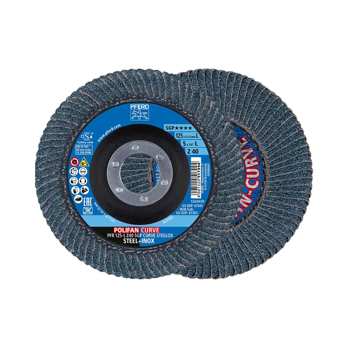 Pferd 67689062 POLIFAN CURVE Fächerscheibe PFR 125x22,23 mm Breite L Z40 SGP STEELOX für Stahl/Edelstahl