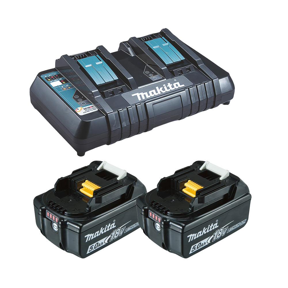 Makita DC18RD Doppel-Schnellladegerät, Li-Ionen, 14,4–18 V LXT und 2x BL1850 5Ah Li-ion Batterien