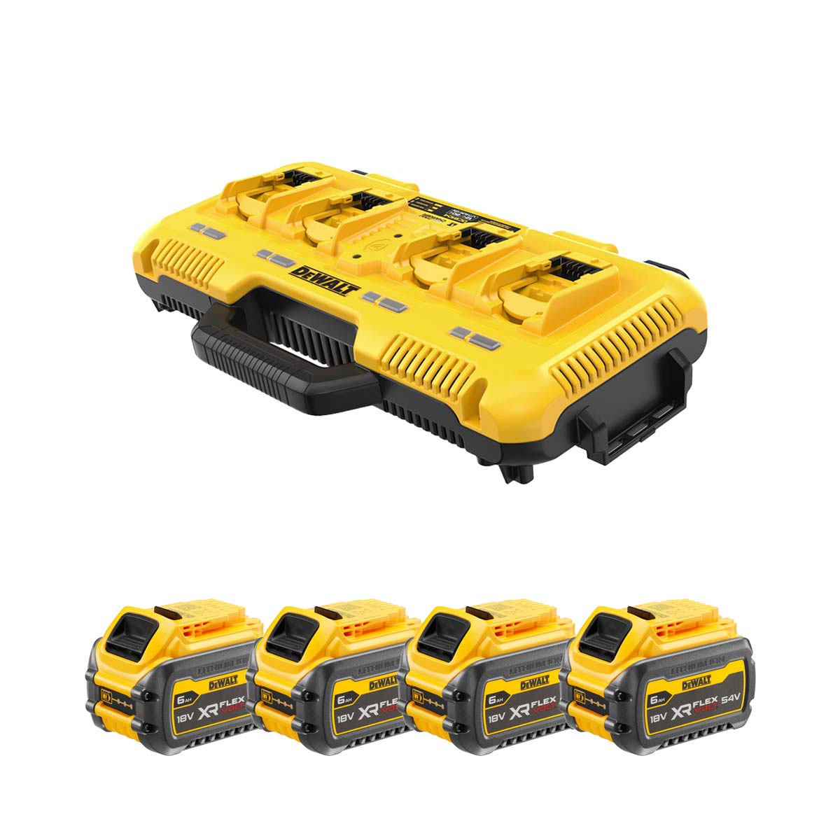 DeWalt DCB104T4-QW Vierfach-Schnellladegerät mit 4x 6Ah FLEXVOLT Akkus