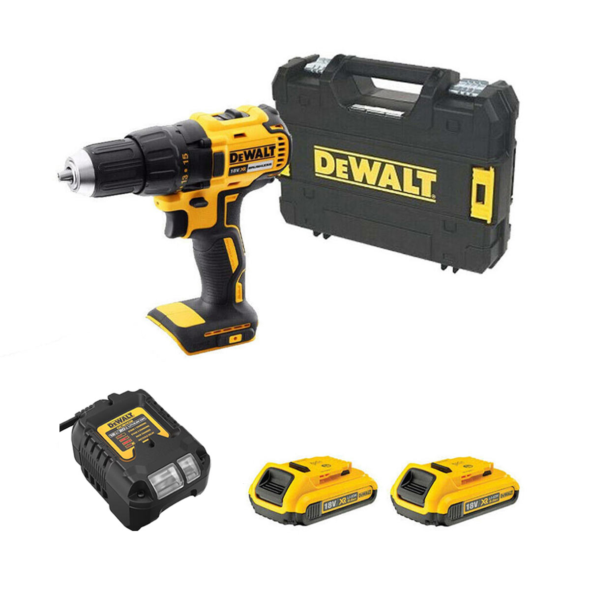 DeWalt DCD777D2T-QW 18V XR Bürstenloser Akku-Bohrschrauber mit 2x 2 Ah Akkus, Ladegerät und Koffer