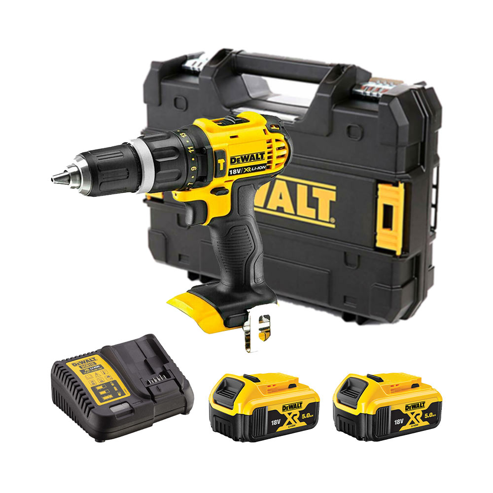 DeWalt DCD785P2-QW XR Li-Ion 18V 2-Gang-Kombibohrer mit 2x 5Ah Akkus, Ladegerät und Koffer