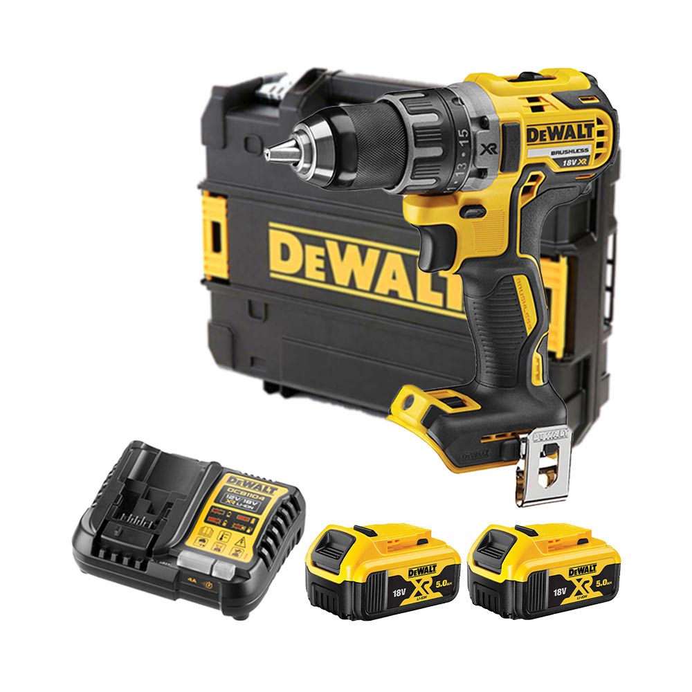 DeWalt DCD791P2-QW 18V Bürstenloser Akku-Bohrschrauber mit 2x 5Ah Batterien, Ladegerät und Koffer