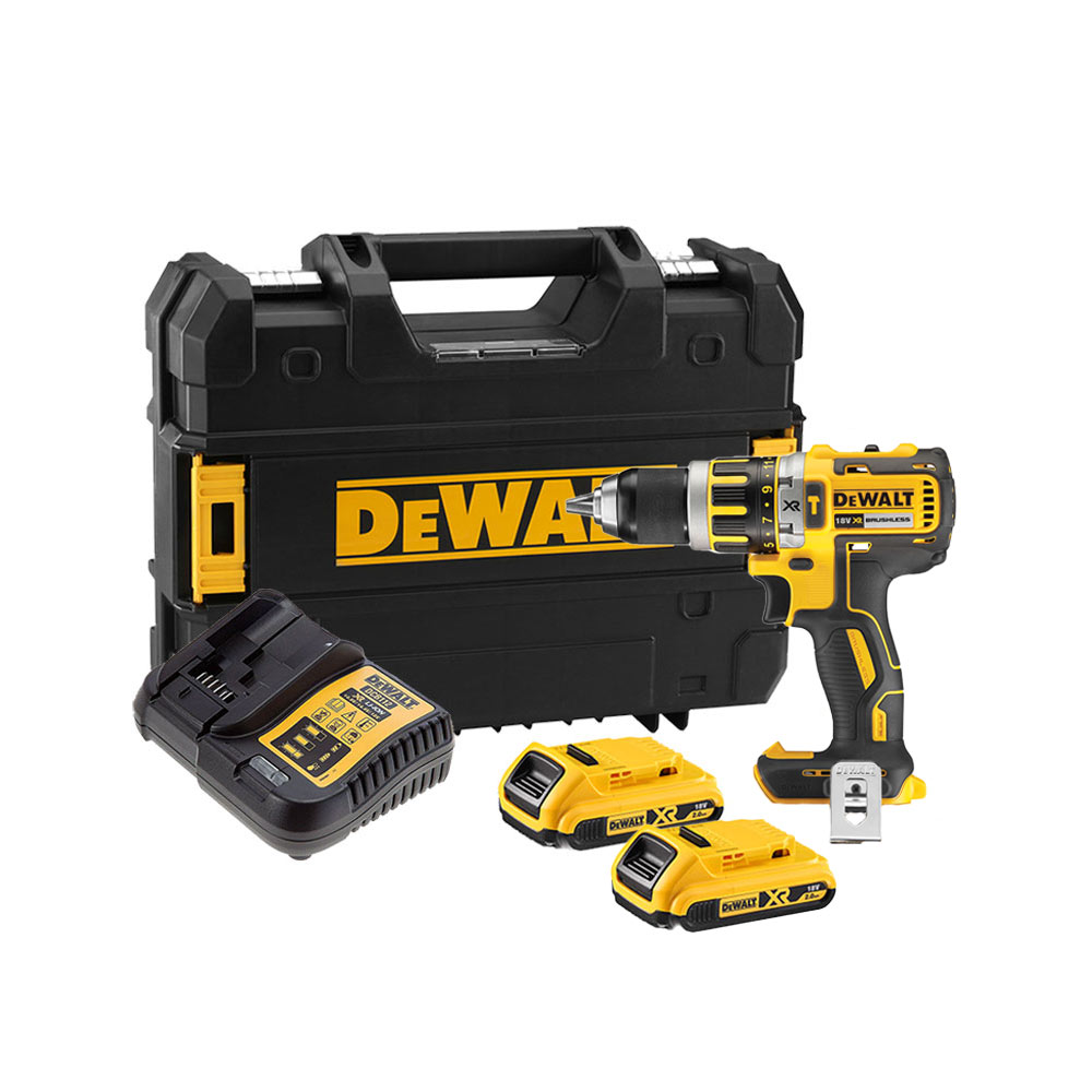 DeWalt DCD795D2-QW 18V XR bürstenloser Akku-Schlagbohrschrauber mit 2x 2Ah Batterien, Ladegerät und Koffer