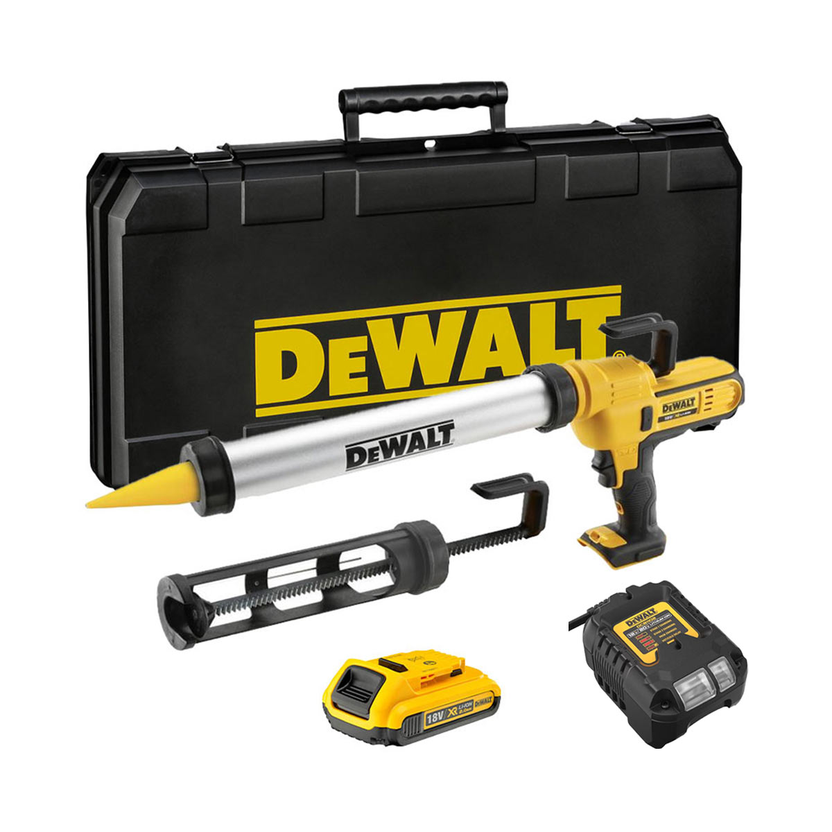 DeWalt DCE581D1-QW 18V Akku-Kartuschenpistole mit 1x 2Ah Akku, Ladegerät und Koffer
