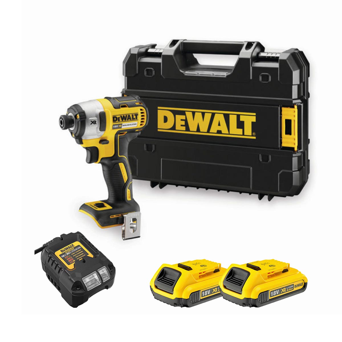 DeWalt DCF887D2-QW 18V XR bürstenloser Akku-Schlagschrauber mit 2x 2Ah Batterien, Ladegerät und Koffer