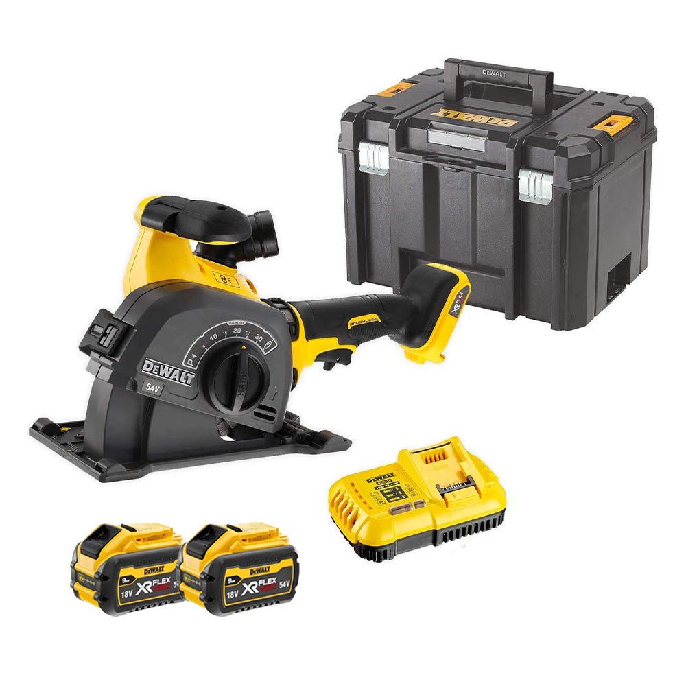 DeWalt DCG200X2-QW 54V XR FLEXVOLT Bürstenloser Akku-Mauernutfräse 125mm mit 2x 9Ah Batterien, Ladegerät und Koffer