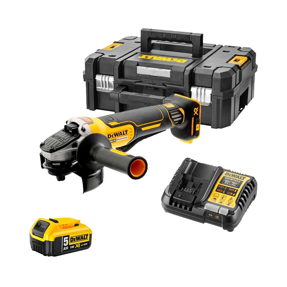 DeWalt DCG406P1-QW 18V XR 125 mm Akku-Winkelschleifer mit 1x 5Ah Akku, Ladegerät und Koffer