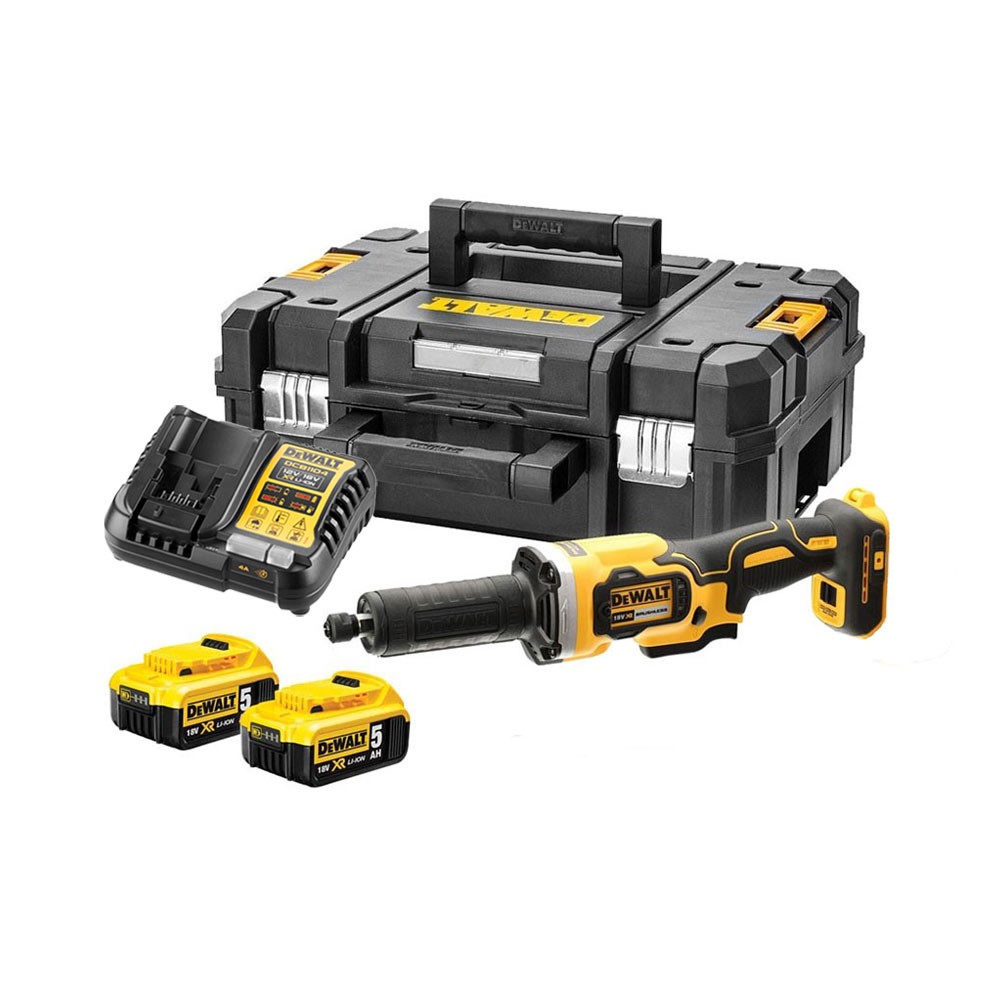 DeWalt DCG426P2-QW 18V Bürstenloser Akku-Geradschleifer 6mm mit 2x 5Ah Akkus, Ladegerät und Koffer