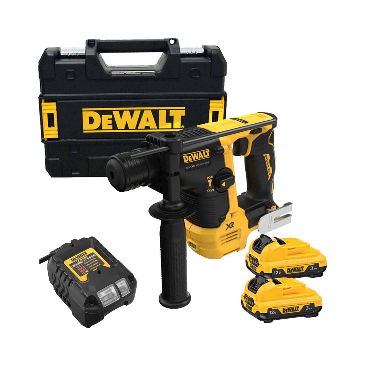 DeWalt DCH072L2-QW 12V SDS-plus Akku-Bohrhammer 14mm (bürstenlos), 1,1 Joule mit 2x 3Ah Akkus, Ladegerät und Koffer