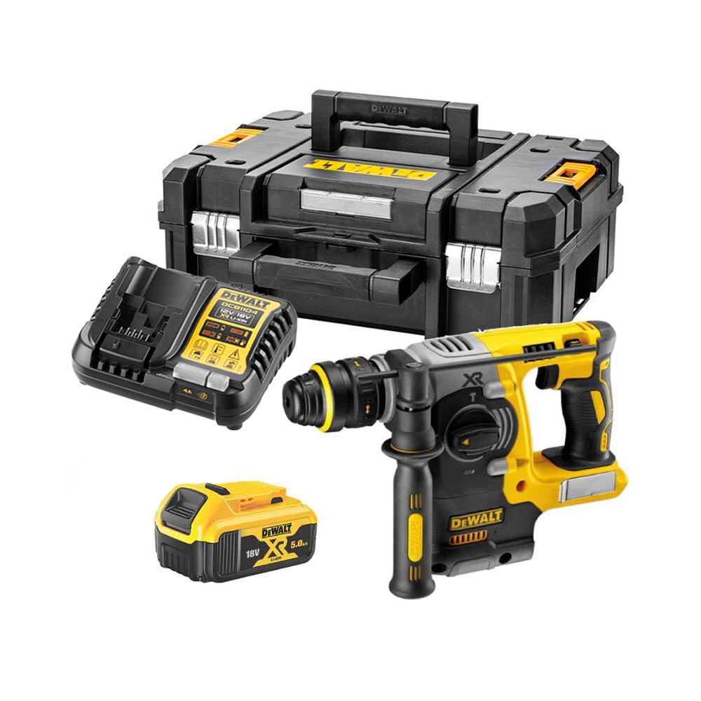 DeWalt DCH274P1T-QW 18V XR SDS+ Bohrhammer mit Schnellspannfutter, mit 1x 5 Ah Akku, Ladegerät und Koffer