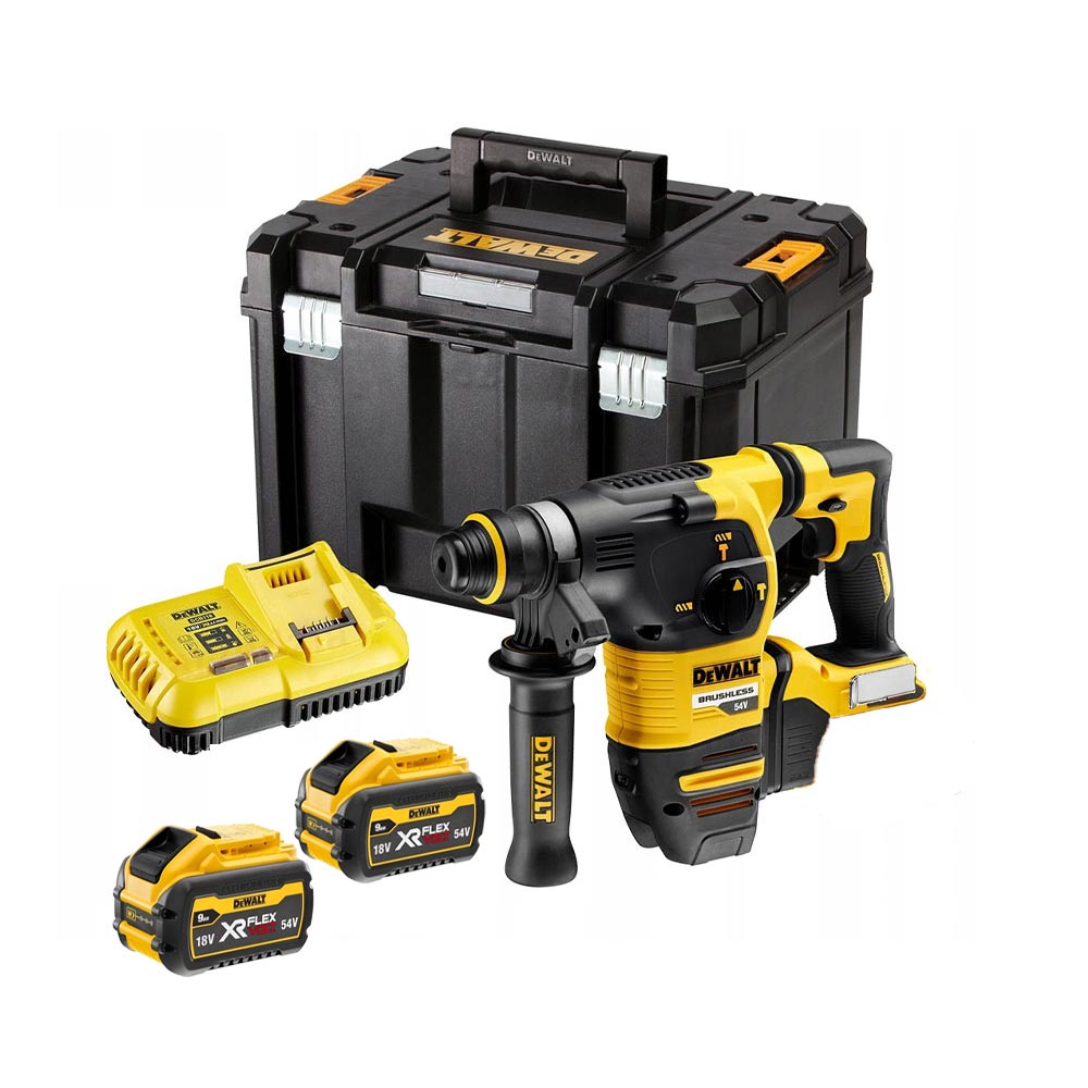 DeWalt DCH334X2-QW 54V / 162Wh Bürstenloser SDS+ Akku-Kombihammer 30mm, 3,5 Joule, SSBF, UTC mit 2x 9 Ah Akkus, Ladegerät und Koffer