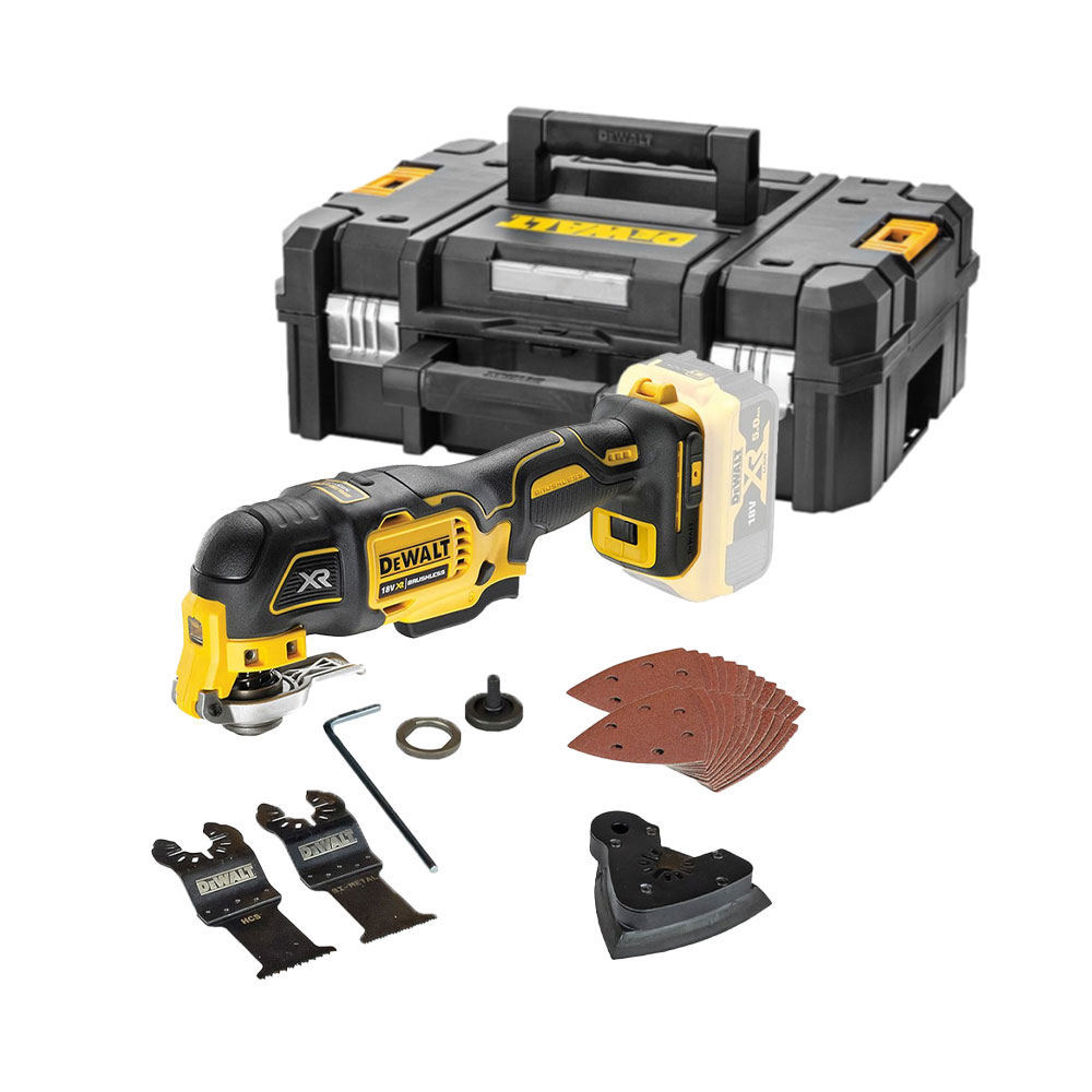 DeWalt DCS356NT-XJ 18V Bürstenloss Akku-Oszillierend Multi Tool inkl. 29 Zubehör und Koffer
