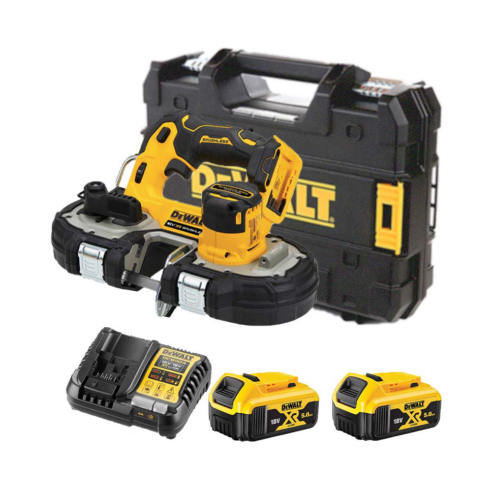 DeWalt DCS377P2-QW 18V Akku-Bandsäge mit 2x 5Ah Akkus, Ladegerät und Koffer