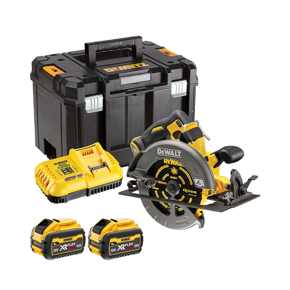 DeWalt DCS578X2-QW 54V XR FLEXVOLT Akku-Handkreissäge (190 mm / bürstenlos) mit 2x 9Ah Akkus, Ladegerät und Koffer