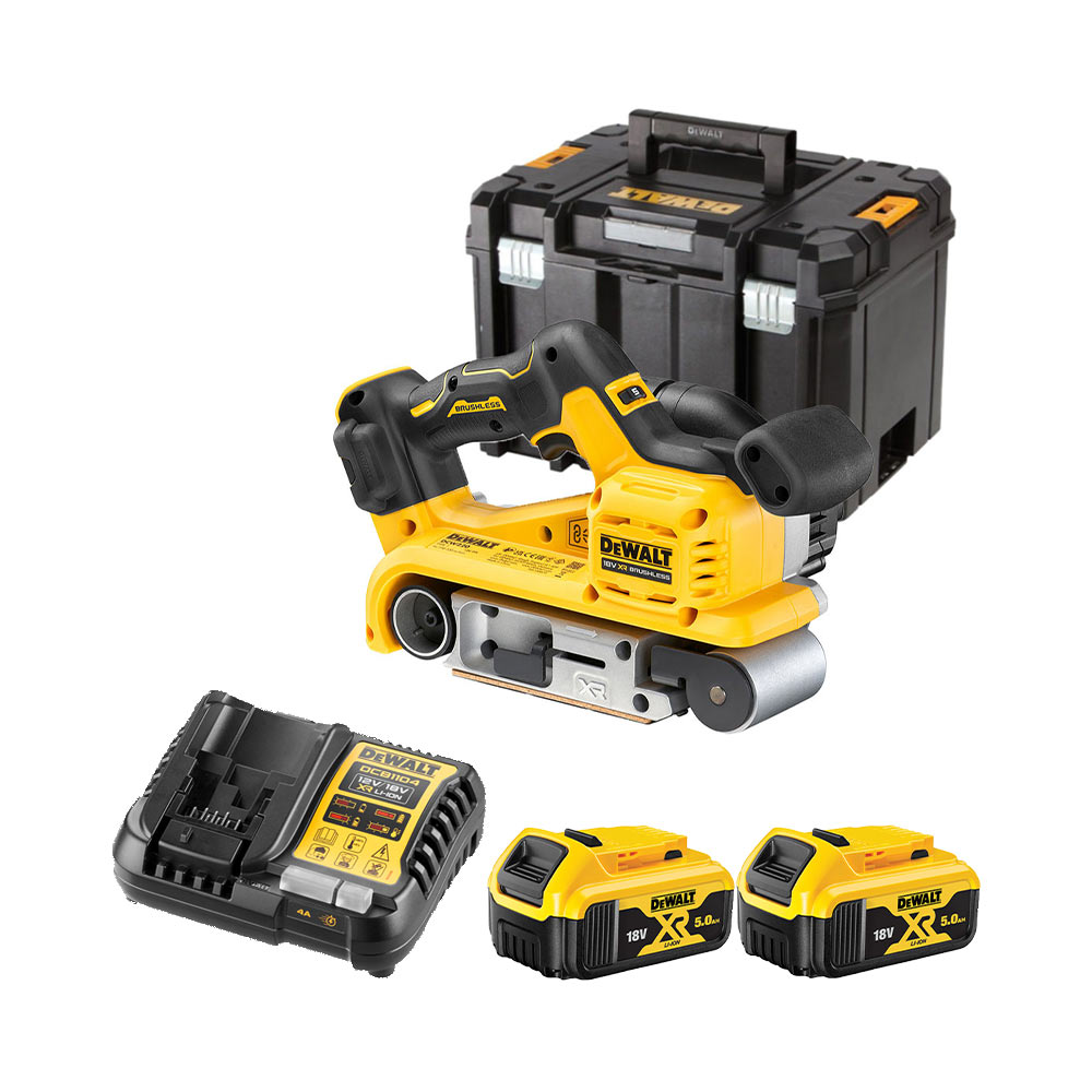 DeWalt DCW220P2-QW 18V Akku-Bandschleifer mit 2x 5Ah Akkus, Ladegerät und Koffer