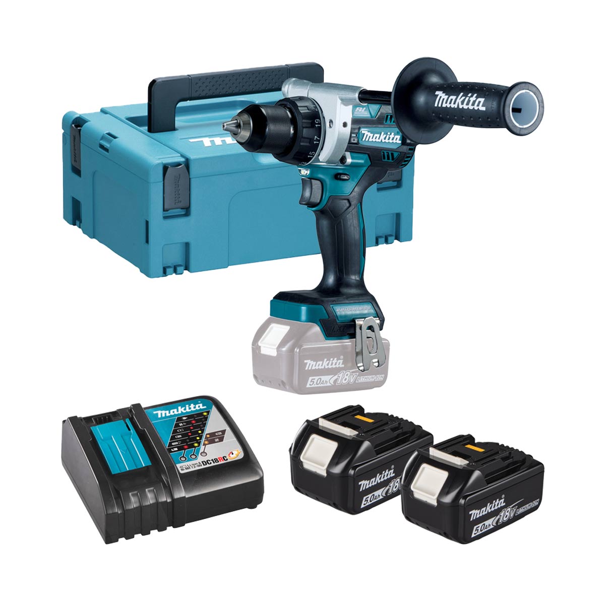 Makita DDF486RTJ 18V Akku-Bohrschrauber mit 2x 5 Ah Akkus, Ladegerät und Koffer