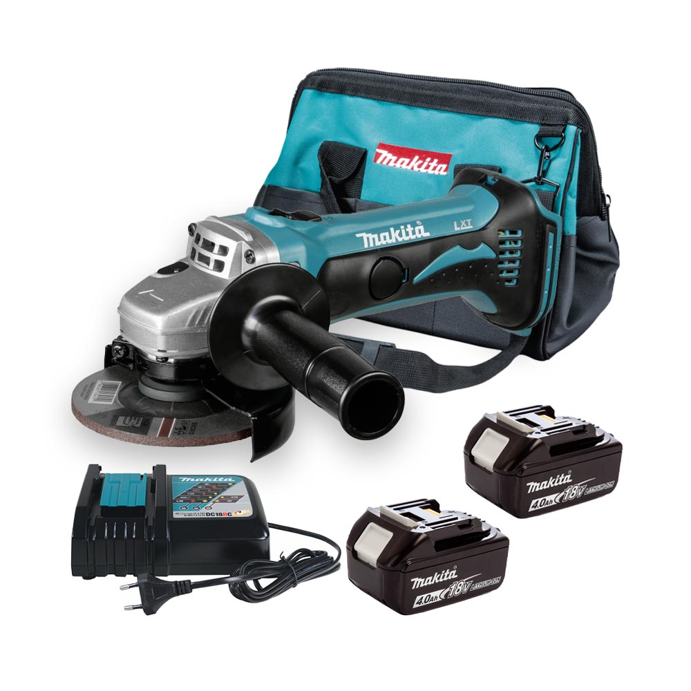 Makita DGA452RMJ 18V Akku-Winkelschleifer LXT 115 mm mit 2x 4Ah Akkus, Ladegerät und Makita Bag