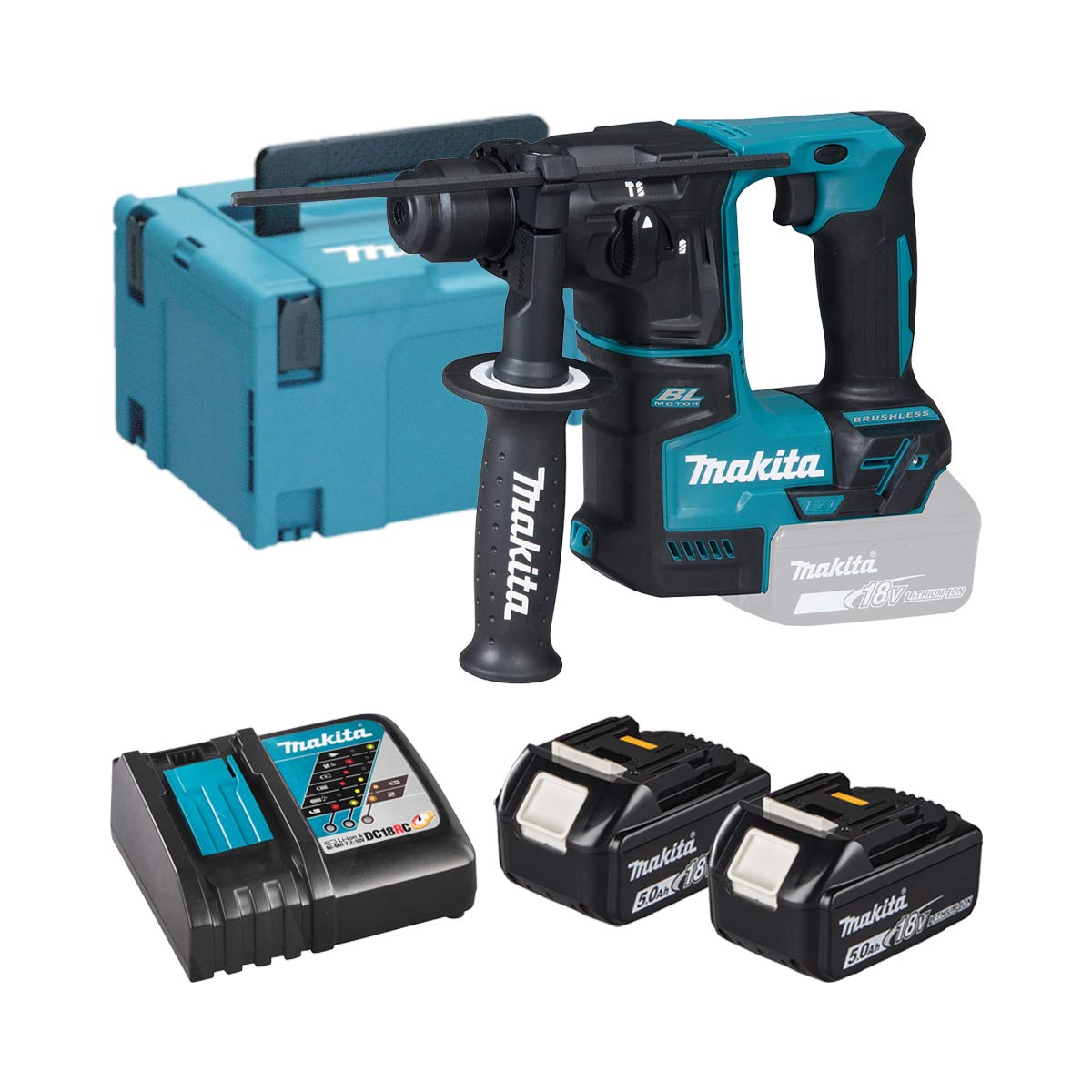 Makita DHR171RTJ 18V LXT bürstenloser SDS+ Bohrer mit 2x 5 Ah Akkus, Ladegerät und Koffer