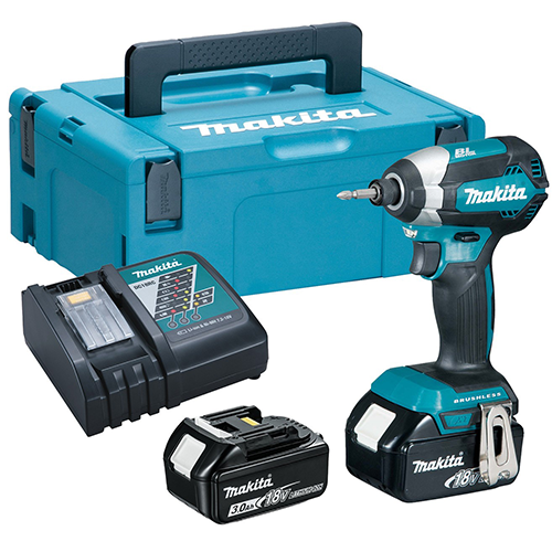 Makita DTD153RFJ 18V bürstenloser Akku-Schlagschrauber mit 2x 3Ah Batterien, Ladegerät und Koffer