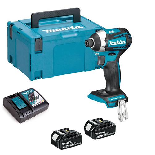 Makita DTD154RTJ 18V bürstenloser Akku-Schlagschrauber mit 2x 5Ah Batterien, Ladegerät und Koffer