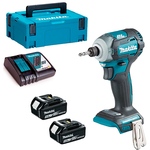 Makita DTD170RTJ 18V LXT bürstenloser Akku-Schlagschrauber mit 2x 5Ah Batterien, Ladegerät und Koffer