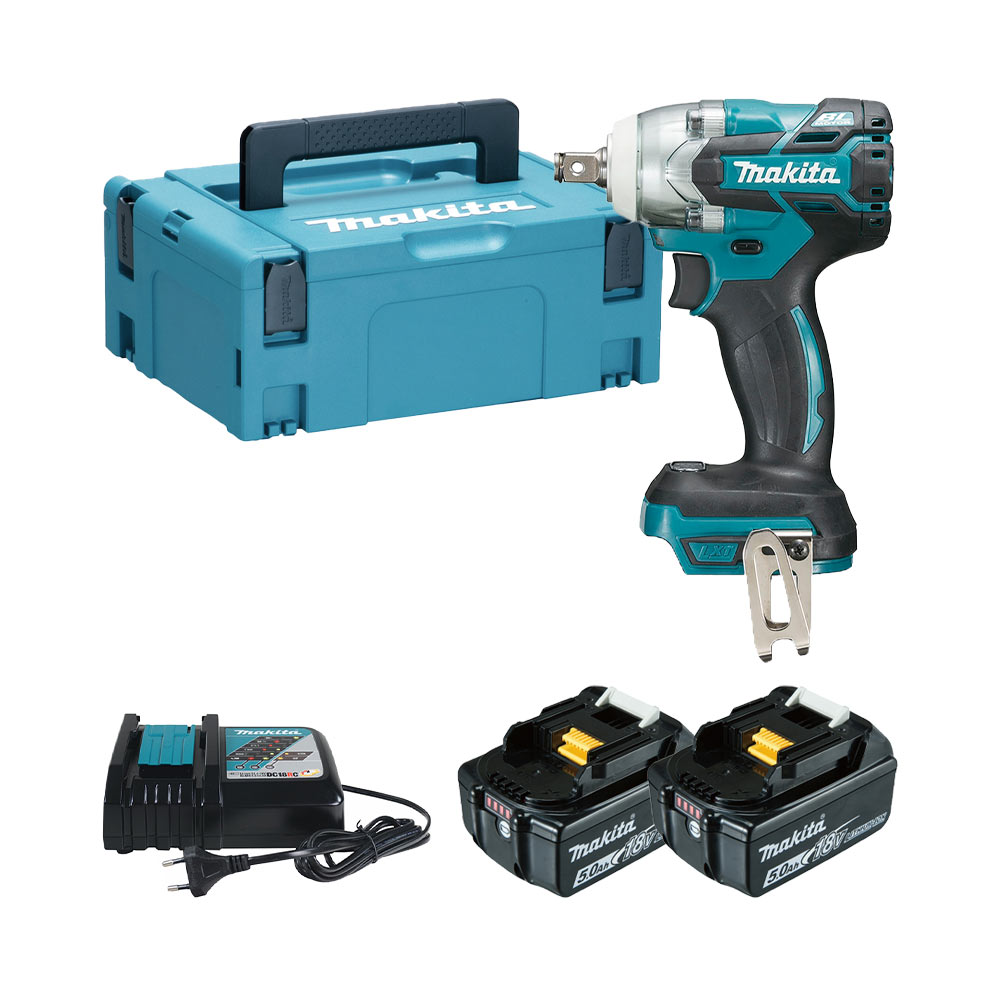 Makita DTW285RTJ 18V LXT Kompakter Bürstenloser Drehschlagschrauber mit 2x 5Ah Akkus, Ladegerät und Koffer