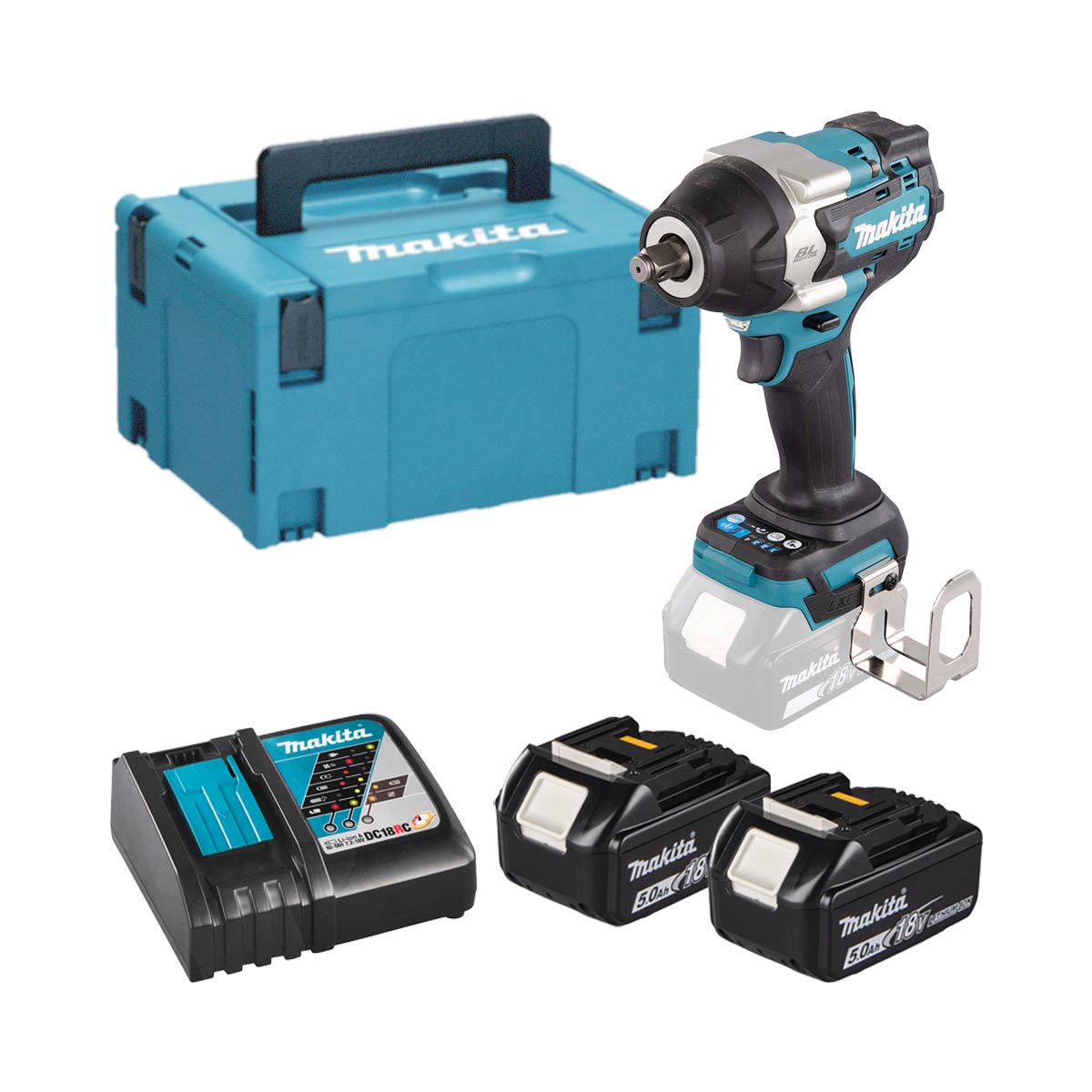 Makita DTW700RTJ 18V Akku-Schlagschrauber LXT mit 2x 5 Ah Akkus, Ladegerät und Koffer