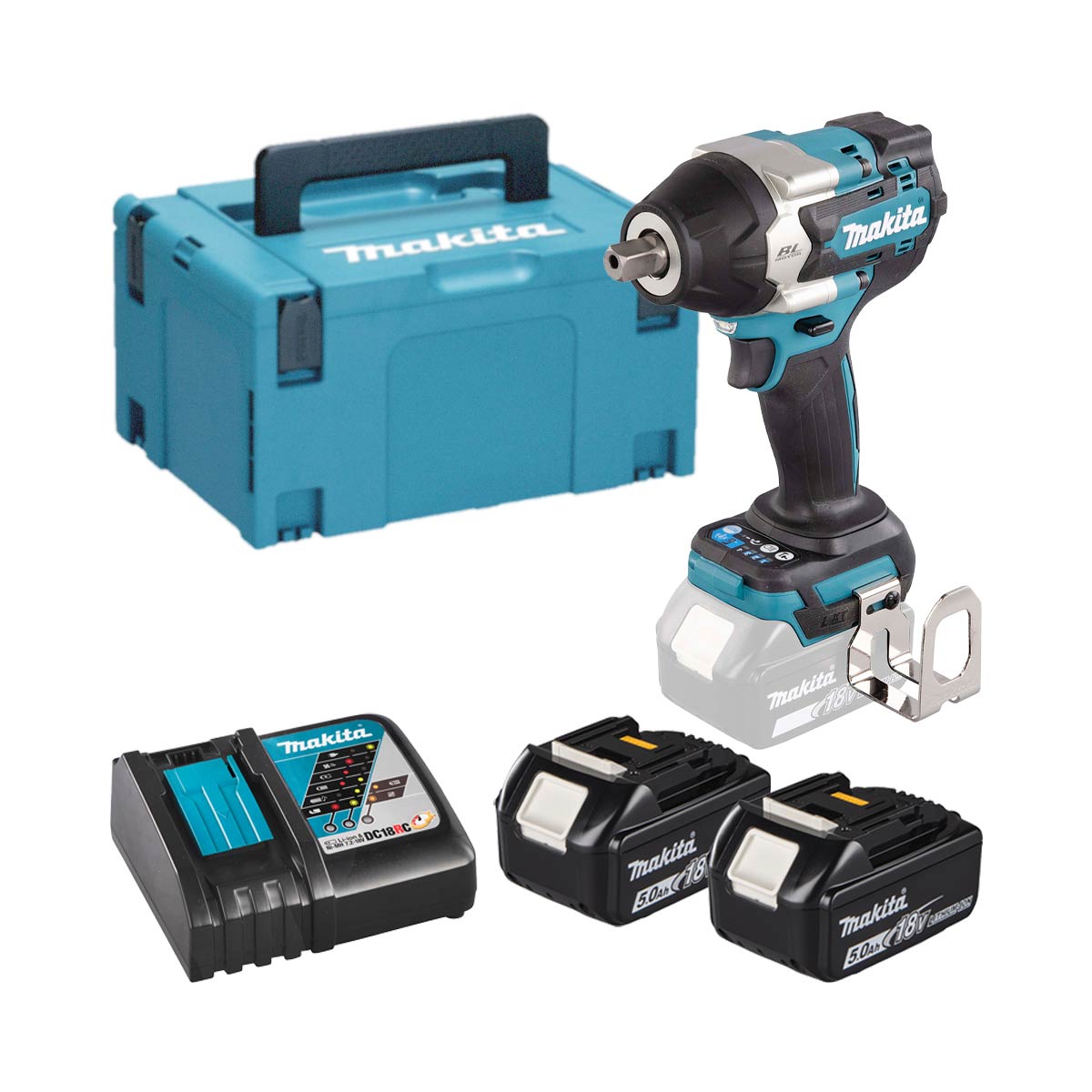 Makita DTW701RTJ 18V Akku-Schlagschrauber mit 2x 5 Ah Akkus, Ladegerät und Koffer
